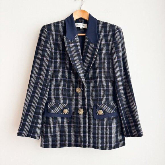 Unbranded Jackets & Blazers - Vintage Plaid Wool Blazer with Gold ButtonsS/M